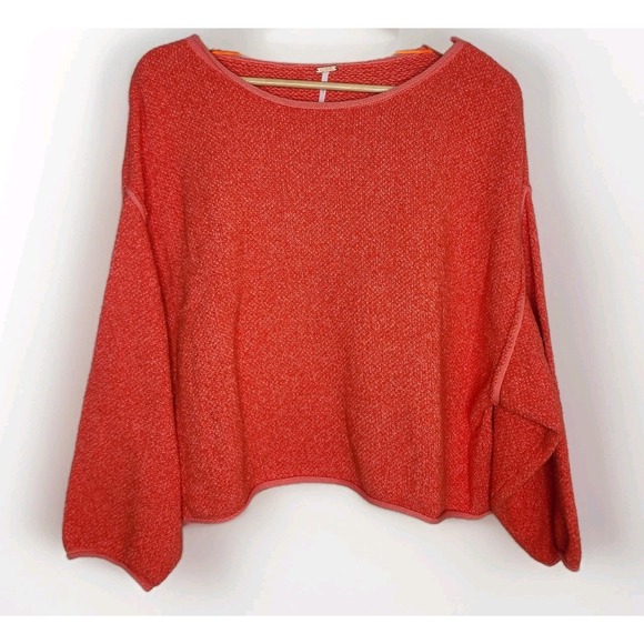 Free People Bardot Slouchy Drop Shoulder Oversized Coral Sweater Size XS - Picture 1 of 8